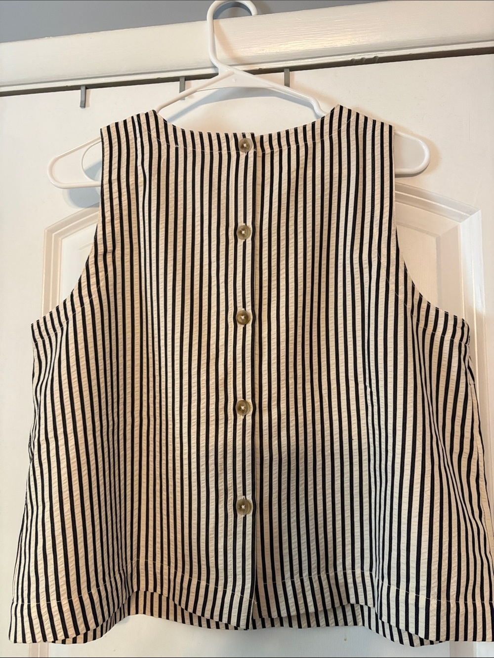 LOFT Black and White Vertical Stripe Sleeveless Top - Picture 2 of 2